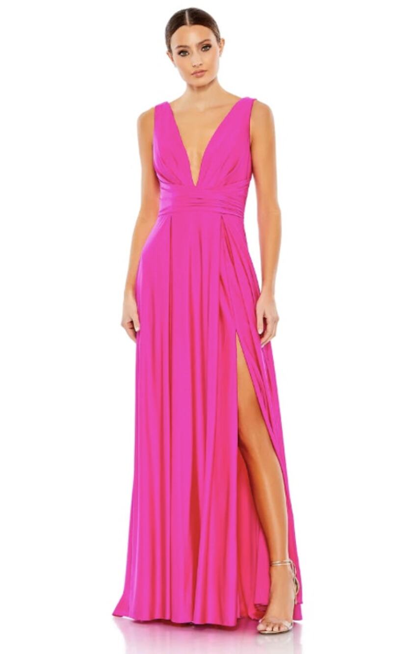 Mac Duggal 12 hot pink Jersey Plunge Neck Evening Gown dress formal prom Barbie